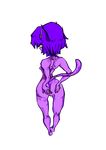  anthro butt butt_grab cat digital_media_(artwork) feline female fur hair hand_on_butt looking_back mammal nude pink_fur purple_hair pussy solo standing teatime yellow_eyes 