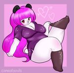  anthro bear big_breasts breasts comaofsouls destinee hair knee_highs mammal panda pink_hair red_eyes slightly_chubby 