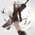  blindfold boots gloves hisao_0111 katana male_focus nier_(series) nier_automata solo sword weapon white_background white_hair yorha_no._9_type_s 