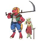 anthro big_macintosh_(mlp) clothed clothing duo earthsong9405 equine female friendship_is_magic fur granny_smith_(mlp) hair holding_object holding_weapon hooves male mammal melee_weapon my_little_pony orange_hair polearm red_fur scythe standing weapon white_hair 