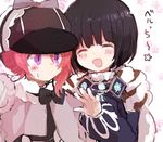  black_hair cape closed_eyes detec_bell hat lapis_lazuline mahou_shoujo_ikusei_keikaku mahou_shoujo_ikusei_keikaku_restart multiple_girls pink_hair purple_eyes smile umesasami 