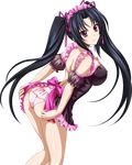  ass backless_dress backless_outfit black_dress black_hair breasts covered_nipples dress floating_hair hair_ribbon hairband headdress high_school_dxd highres large_breasts leaning_forward long_hair looking_at_viewer looking_back panties pink_hairband pink_panties purple_ribbon red_eyes ribbon serafall_leviathan shiny shiny_skin smile solo transparent_background twintails underwear very_long_hair 