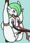  2017 areola bdsm big_breasts bondage bound breasts digital_media_(artwork) electricity female gardevoir green_hair hair humanoid mammal mr.under nintendo not_furry nude open_mouth orgasm pok&eacute;mon pussy red_eyes rope rope_bondage simple_background smile solo tongue video_games white_skin 