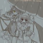  butter_run garter_straps lady_proud mahou_shoujo_ikusei_keikaku mahou_shoujo_ikusei_keikaku_jokers monochrome multiple_girls rain red_eyes slit_pupils umbrain umbrella yellow_eyes 