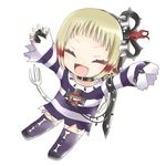  arms_up blonde_hair fang fingerless_gloves gloves gohan_004 happy mahou_shoujo_ikusei_keikaku mahou_shoujo_ikusei_keikaku_limited shirt short_hair smile solo spike striped striped_shirt tot_pop 