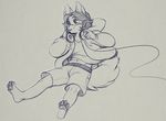  anthro blue_theme canine clothed clothing fur hair headphones higgyy male mammal sketch smile solo 