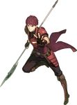  armor boots fingerless_gloves fire_emblem fire_emblem_echoes:_mou_hitori_no_eiyuuou full_body gloves hidari_(left_side) lukas_(fire_emblem) male_focus official_art polearm red_eyes red_hair solo spear transparent_background weapon 