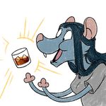  2017 alcohol anthro beverage blue_fur blue_hair buckteeth clothed clothing ear_piercing facial_piercing female fur hair lip_piercing mammal norve piercing rat ratte rodent simple_background smile snakebite_piercing solo teeth white_background 