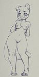  anthro blue_theme blush breasts feline female higgyy looking_at_viewer mammal nipples nude pussy sketch smile solo standing 