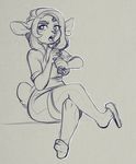  anthro blue_theme cervine clothed clothing deer female footwear fur hair higgyy mammal open_mouth shoes sketch solo 