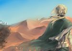  airgetlam_(fate) armor bedivere cape castle desert fate/grand_order fate_(series) from_behind kaede_(kaedere) male_focus pyramid silver_hair twintails 