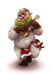  2017 anthro belly canine christmas clothing colson eyes_closed holidays humanoid_hands male mammal moobs nipples overweight overweight_male simple_background skrawl solo tanuki underwear white_background 