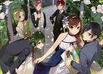  4boys bad_id bad_pixiv_id bangs black_hair blue_dress blue_eyes brown_hair couple dress flower formal green_background green_hair hagiwara_daisuke hair_flower hair_ornament highres holding_hands hori-san_to_miyamura-kun hori_kyouko iura_shuu long_hair long_sleeves looking_at_viewer miyamura_izumi multicolored_hair multiple_boys multiple_girls sengoku_kakeru short_hair smile suit teenage vector_trace wedding_dress white_dress yanagi_akane yoshikawa_yuki_(hori-san_to_miyamura-kun) 