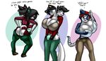  2017 angry big_breasts big_butt bra breasts bubble_butt bulge butt canine clothing english_text eyewear family fur glasses group headphones huge_breasts huge_butt hybrid intersex invalid_tag mammal multicolored_fur norithics pants red_fur text underwear white_fur wolf 