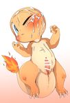  blue_eyes blush censored charmander cum cum_on_face doneru male nintendo one_eye_closed penis pok&eacute;mon simple_background solo tapering_penis video_games white_background 