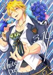  1boy blonde_hair blue_eyes copyright_request earring eisei flower male tokimachi wink 