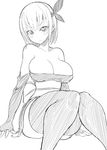  ayane_(doa) bare_shoulders breasts cleavage dead_or_alive greyscale headband ken_(koala) large_breasts looking_at_viewer monochrome ninja short_hair simple_background thighhighs zettai_ryouiki 