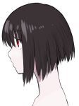  1girl bangs brown_hair closed_mouth expressionless eyebrows_visible_through_hair highres monster_girl nude original portrait profile red_eyes short_hair simple_background solo white_background yuta_(nvkdighqqs94fg) 