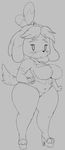  animal_crossing anthro big_butt big_thighs black_and_white blush breasts butt canine clothing colorless footwear high_heels isabelle_(animal_crossing) looking_at_viewer mammal monochrome navel nintendo panties purple_yoshi_draws shirt shoes underwear video_games 