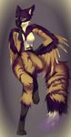  angiewolf anthro avian breasts brown_fur digitigrade feathers featureless_breasts female fluffy fluffy_tail fur hybrid mammal smile solo wide_hips 