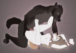 anthro anthro_on_anthro anvil_position arms_tied black_fur bound breasts canine claws collar duo female fur hair knot legs_up male male/female mammal nude pawpads penetration penis pussy seiska sex simple_background size_difference smaller_female text white_fur 