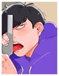  1boy black_hair door_knob licking male_focus osomatsu-kun osomatsu-san solo teeth tongue tongue_out 