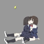  2girls brown_hair character_request food fruit lemon multiple_girls school_uniform short_hair skirt tsukumizu_yuu yuri 