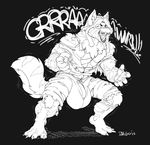  anthro bulge canine clothing daigo looking_at_viewer male mammal monochrome muscular open_mouth solo standing torn_clothing 