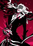  bad_id bad_pixiv_id beard blood blood_from_mouth blue_eyes facial_hair fate/apocrypha fate_(series) injury koshiro_itsuki long_hair long_sleeves looking_at_viewer male_focus monochrome open_mouth smile solo vampire vlad_iii_(fate/apocrypha) 