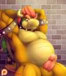  anthro balls bowser collar erection hair horn humanoid_penis koopa male mario_bros musclegut muscular nintendo nude penis primodrago scalie solo video_games 