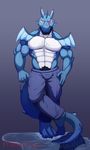  anthro clothed clothing dragon glowing glowing_eyes male muscular primodrago pubes solo standing wings 