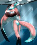  2015 angiewolf anthro canine feathered_wings feathers female fur hybrid mammal nude pink_feathers pink_fur shower standing wings 