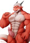  animal_genitalia anthro dragon erection genital_slit hair horn looking_at_viewer male muscular nude open_mouth penis primodrago scar slit solo tapering_penis wet 