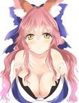  :t animal_ears bell bell_collar blush breasts collar detached_sleeves fate/extra fate_(series) fox_ears fox_tail hair_between_eyes hair_ribbon hand_on_own_chest haru_(nature_life) japanese_clothes large_breasts long_hair looking_at_viewer pink_hair pout ribbon solo tail tamamo_(fate)_(all) tamamo_no_mae_(fate) upper_body yellow_eyes 