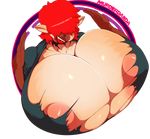  2017 alpha_channel anthro areola big_breasts breasts canine clothing dog fangs female hair hair_over_eyes huge_breasts hyper hyper_breasts mammal open_mouth oracle_(vhsdaii) red_hair sheepdog simple_background solo tongue torn_clothing transparent_background vhsdaii 