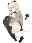  animal_ears artist_name bangs bell bell_collar black_legwear blonde_hair blush bow breasts brown_footwear cardigan collar commentary cow_ears cow_girl cow_tail eyebrows_visible_through_hair full_body highres jingle_bell kou_mashiro large_breasts loafers looking_at_viewer original pantyhose pantyhose_pull psd_available purple_eyes red_bow shirt shoes shoes_removed short_hair single_shoe sleeves_past_wrists smile solo tail tail_bow tail_raised thighs transparent_background white_shirt 