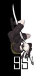  bag blindfold boushi-ya character_name choker full_body gloves katana male_focus nier_(series) nier_automata number pale_skin shorts simple_background solo strap sword weapon white_hair yorha_no._9_type_s 