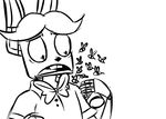  2015 animatronic anthro arthropod bee beverage_can black_and_white bonnie_(fnaf) bow_tie buckteeth can five_nights_at_freddy&#039;s inkyfrog insect lagomorph machine male mammal monochrome rabbit robot scared simple_background solo teeth video_games white_background 