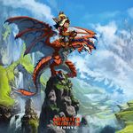  blue_sky cat cloud day dragon grass highres hill kta_(kawasakimakimaki) monster_hunter monster_hunter_stories mountain naville_(monster_hunter_stories) outdoors rathalos rider_(armor) ryuuto_(monster_hunter_stories) sky typo water waterfall 