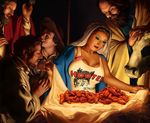  bovine cattle female food male mammal nativity_scene parody sacrilege unknown_artist virgin_mary 