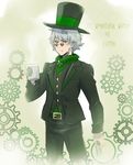  coffee_mug color_connection commentary_request cup english gears glasses grey_hair hat iesupa male_focus mug namesake professor_ozpin rwby the_wizard_of_oz top_hat 