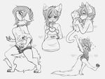  anthro blush canine clothed clothing duo feline female feral fur hair mammal monochrome multiple_images petitecat smile 