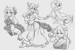  anthro bovine breasts cattle clothed clothing female looking_at_viewer mammal monochrome petitecat sketch_page smile solo 