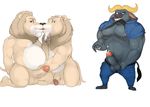  anthro balls beard big_muscles bovine buffalo chief_bogo circumcised clothed clothing disney dripping duo erection facial_hair father_of_the_pride feline flaccid horn kissing kneeling lion male male/male mammal multiple_images musclegut muscular naughty_face nude overweight overweight_male pants_down partially_clothed pecs penis penis_grab police_officer precum precum_string seyrmo shirt_in_mouth solo standing uniform vein veiny_penis zootopia 