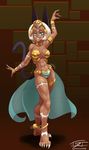  1girl armpits bare_shoulders bikini breasts dancing eric_toner ms._fortune_(skullgirls) nails shantae shantae_(cosplay) skullgirls tiara 