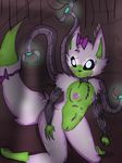  2017 4_fingers 4_toes animatronic anthro areola barefoot black_nose blush bow breasts canine claws digital_media_(artwork) e-01 feet female five_nights_at_freddy&#039;s five_nights_at_freddy&#039;s_world fox fur glowing glowing_eyes green_fur hair machine mammal multicolored_fur nipples nude paws purple_nipples purple_pussy pussy ribbons robot simple_background solo tail_bow tail_ribbon tangle_(fnaf) tentacles toe_claws toes two_tone_fur video_games white_fur wire young 
