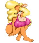  2017 alpha_channel anthro bandicoot big_breasts blonde_hair breasts cleavage clothed clothing crash_bandicoot_(series) digitaldomain123 erect_nipples female green_eyes hair hi_res huge_breasts looking_at_viewer mammal marsupial nipple_bulge nipples simple_background smile solo tawna_bandicoot transparent_background video_games 