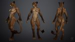  3d_(artwork) anthro athletic breasts brown_eyes claws digital_media_(artwork) digitigrade feline female fur lion mammal thirteeenth 