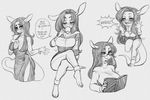  anthro breasts clothed clothing female looking_at_viewer monochrome multiple_images petitecat scalie solo 