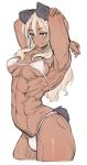  1girl abs animal_ears animal_tail bare_shoulders blonde_hair breasts dark_skin long_hair morinobe_hiyori muscle muscular_female navel original small_breasts solo standing thick_thighs thighs underwear yana_(nekoarashi) yellow_eyes 